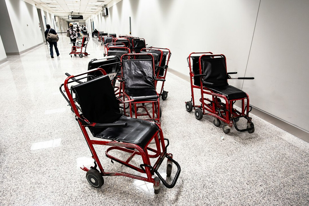 Television studio hallway with equipment carts